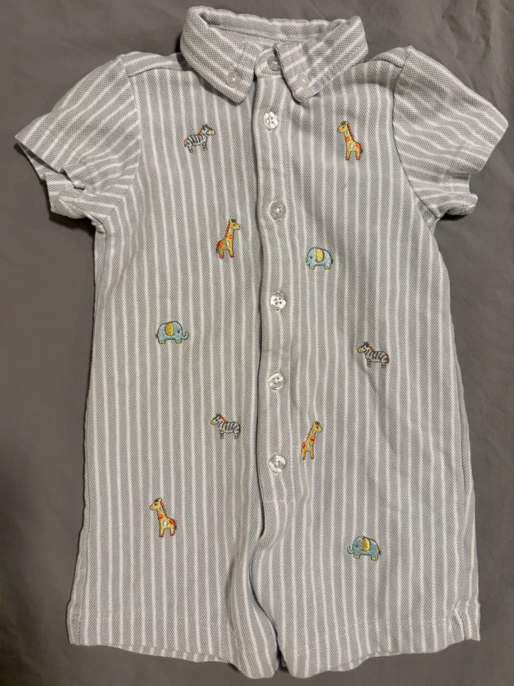 Little Me 6M Striped Sailboat & Zoo Animal Romper Set - Blue & Gray